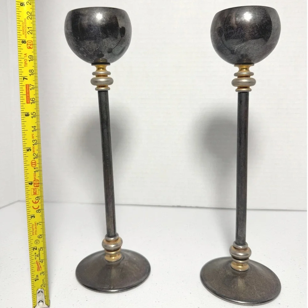 Vintage Italian Silverplate Taper Candle Holders Italy Mid Century Modern 8.5